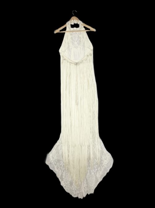 Espalda abierta Vestido de novia folk con flecos de seda