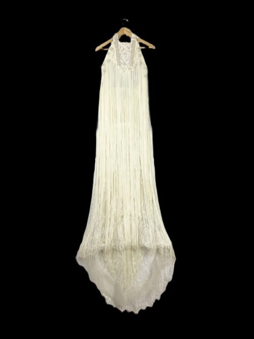 Vestido de novia folk con flecos de seda